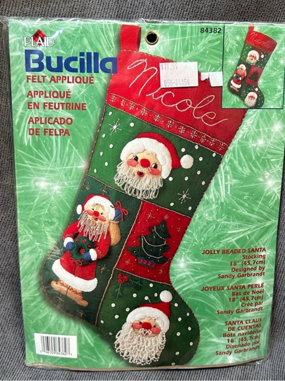 Vintage Bucilla SANTA Claus Christmas Stocking Kit 84382  Felt Appliqué Sequins